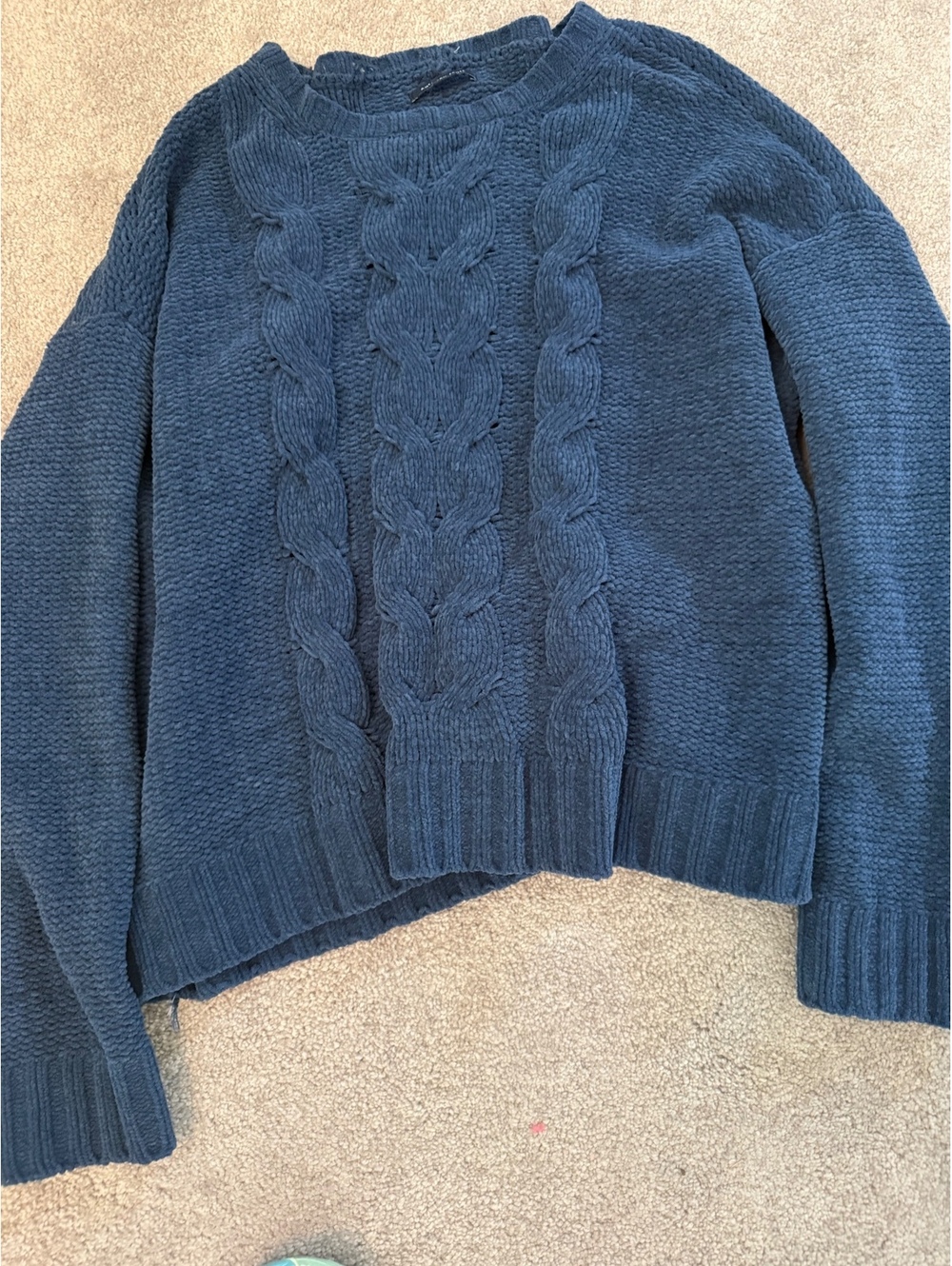 American Eagle Navy Blue Cable Knit Sweater, Size Large